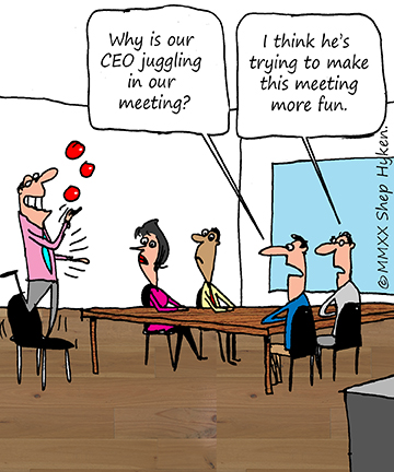 CEO juggling at a meeting