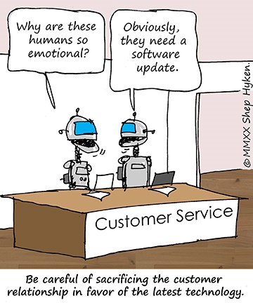 Two Robots at Customer Service Desk